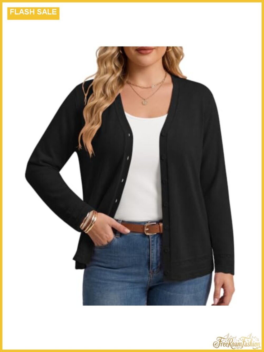 Plus Size Long Sleeve V-Neck Cardigan Lightweight Knit